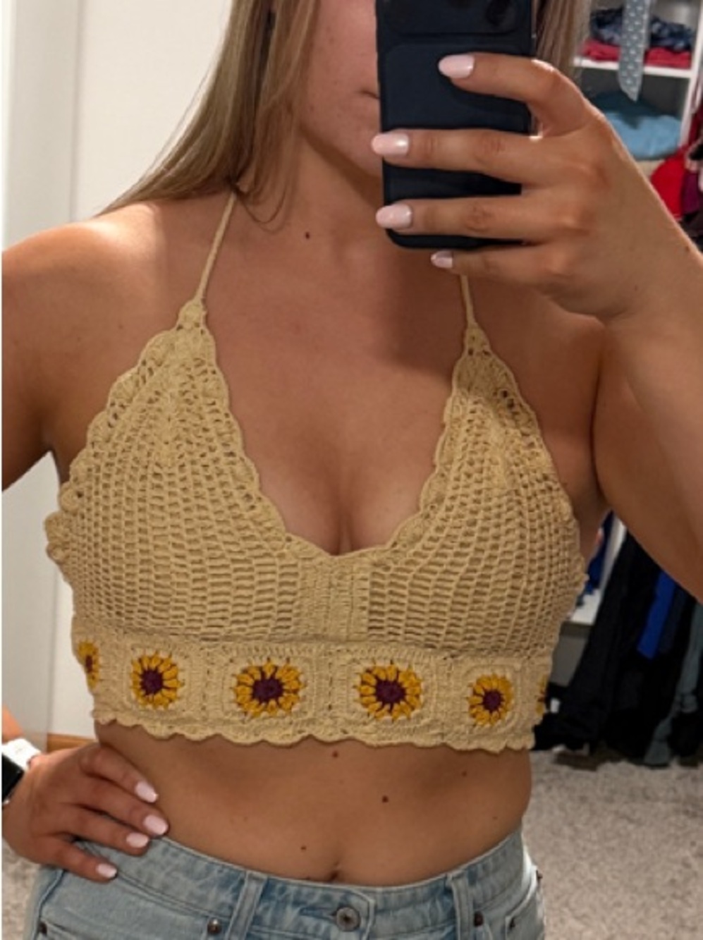 T.J.Maxx Handcrafted Crochet Sunflower Halter Top - Beige & Yellow